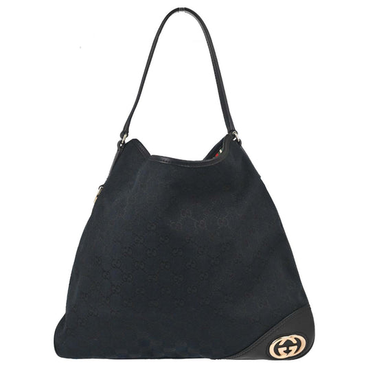 Gucci Black Canvas Interlocking GG Hobo Handbag