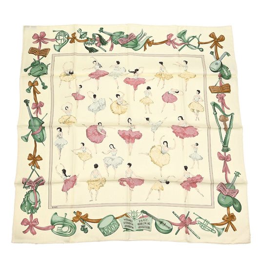 Hermes Scarf Carre 90 La Danse White Small Good