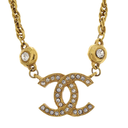 Chanel CC Chain Pendant Necklace Gold Rhinestone