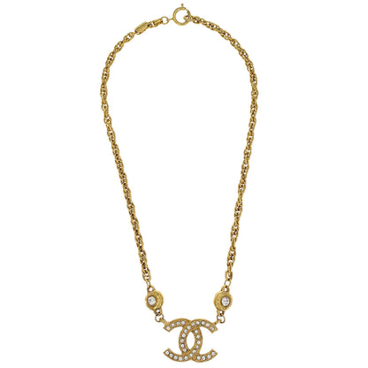 Chanel CC Chain Pendant Necklace Gold Rhinestone