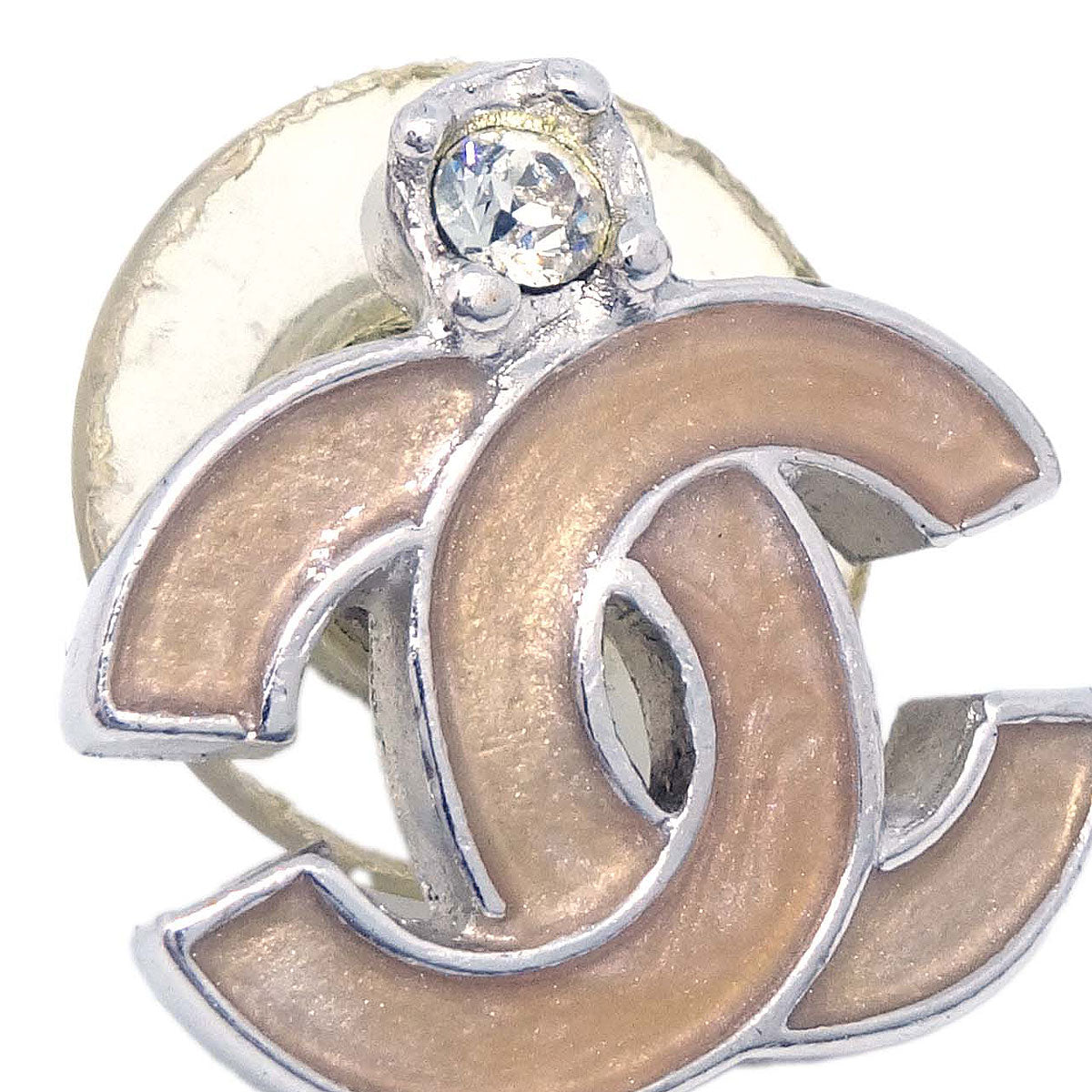 Chanel CC Pierced Earrings Silver Rhinestone 05C