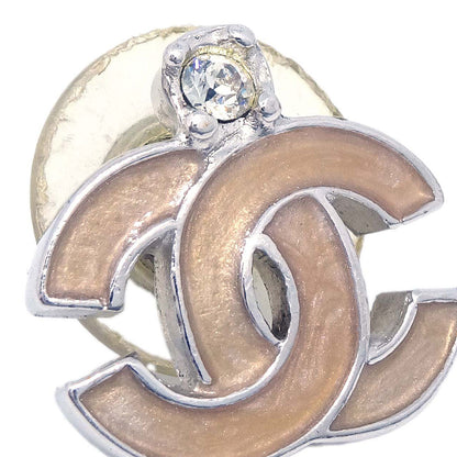 Chanel CC Pierced Earrings Silver Rhinestone 05C