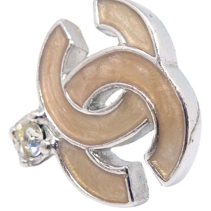 Chanel CC Pierced Earrings Silver Rhinestone 05C