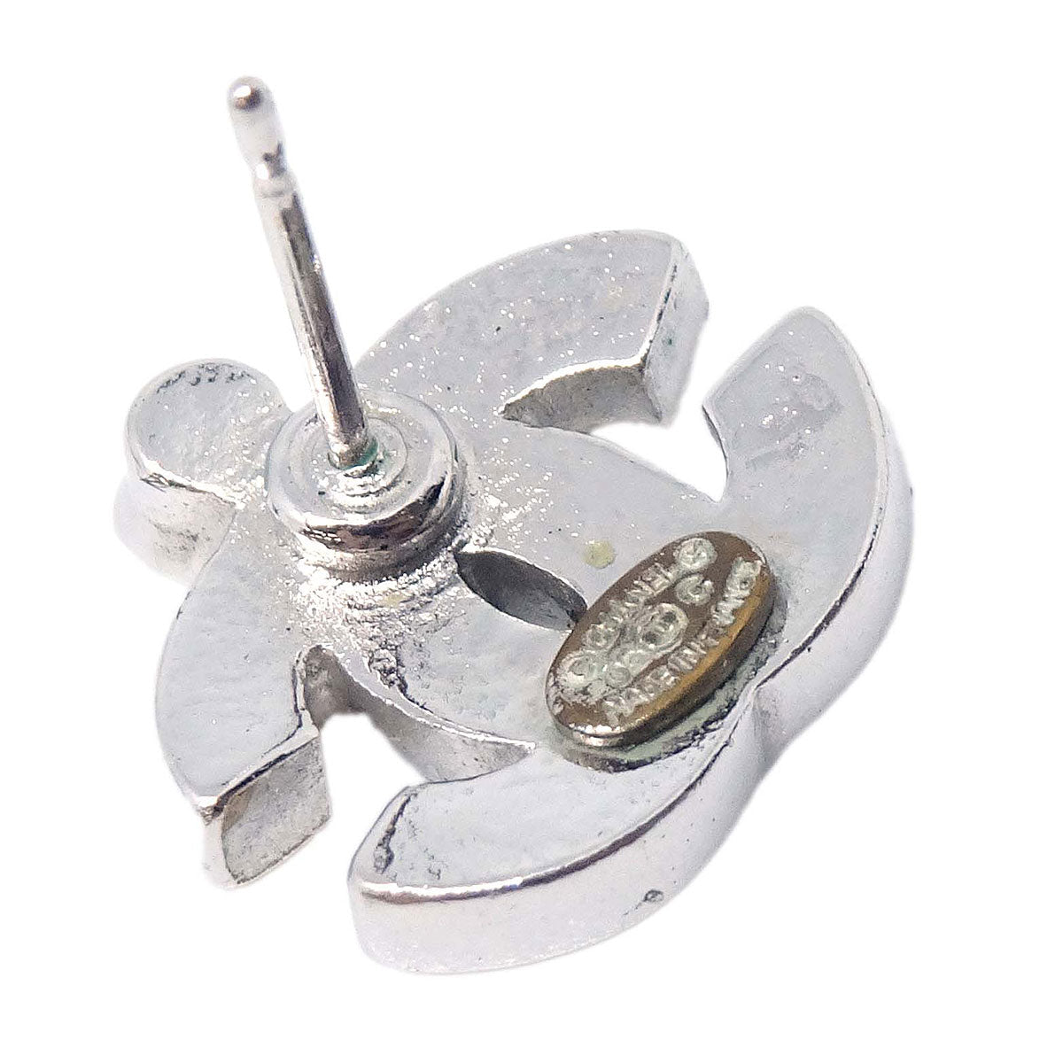 Chanel CC Pierced Earrings Silver Rhinestone 05C