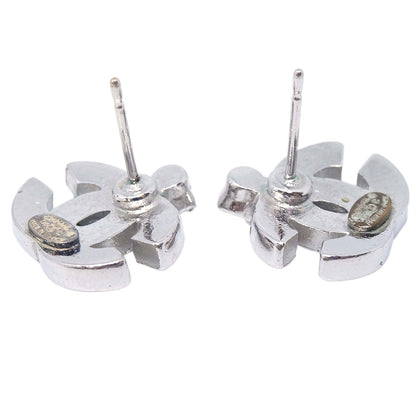 Chanel CC Pierced Earrings Silver Rhinestone 05C