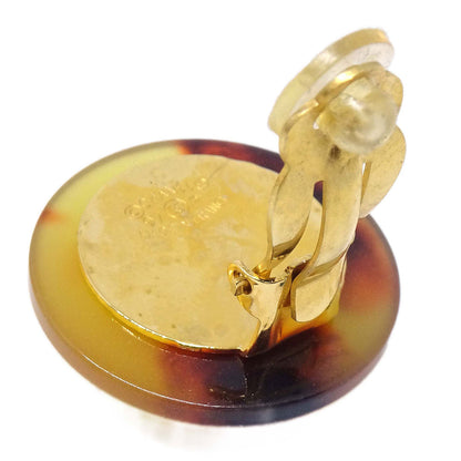 Chanel Button Clip-On Earrings Gold Brown Faux Tortoiseshell 97P