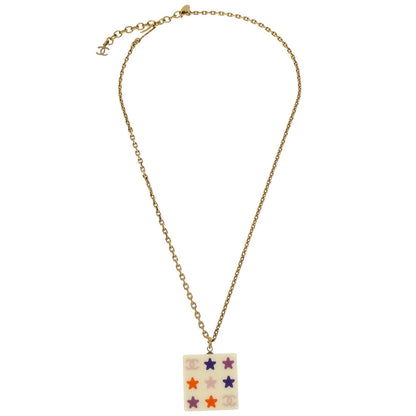 Chanel Gold White Square Chain Pendant Necklace 03A