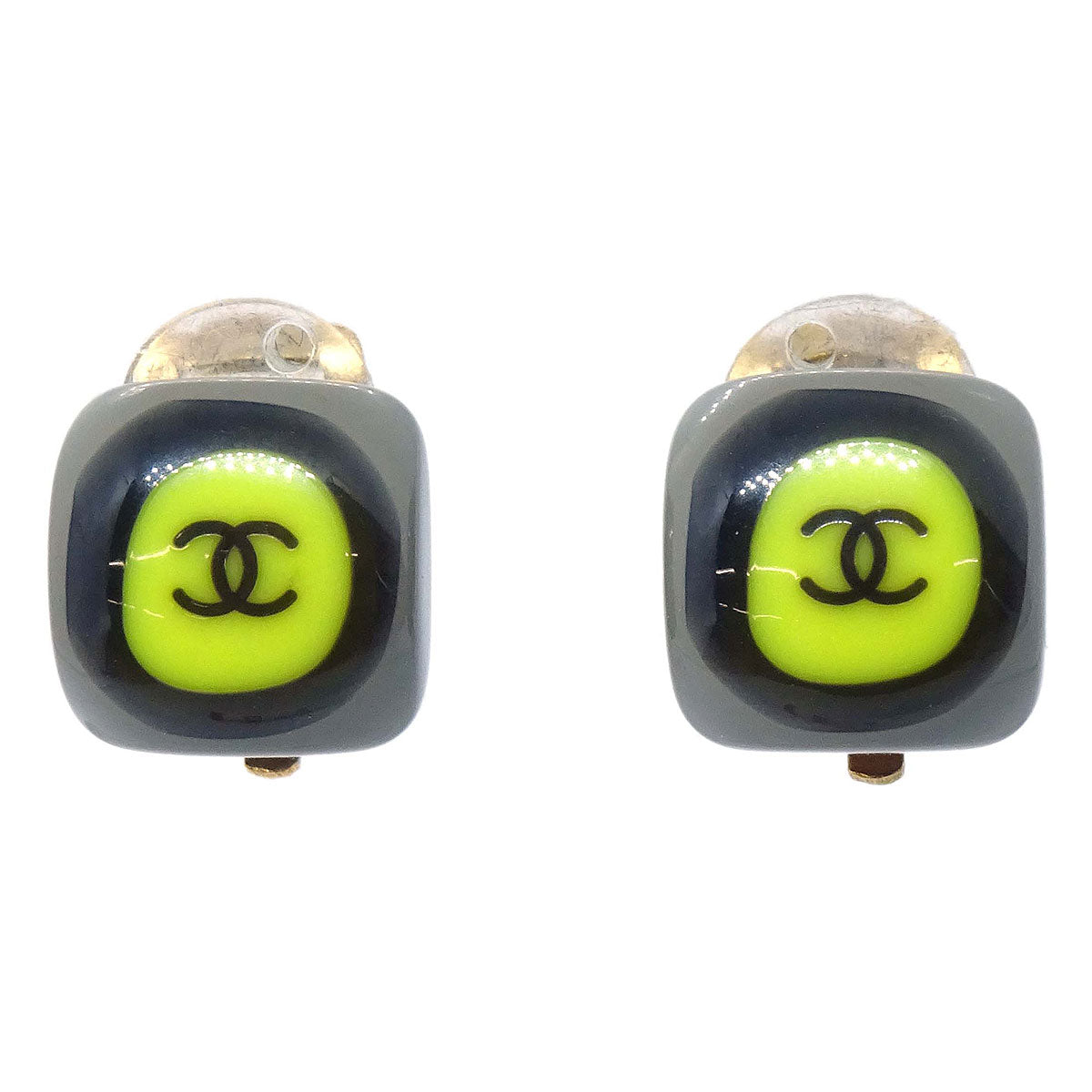 Chanel Square Clip-On Earrings Gray 03P