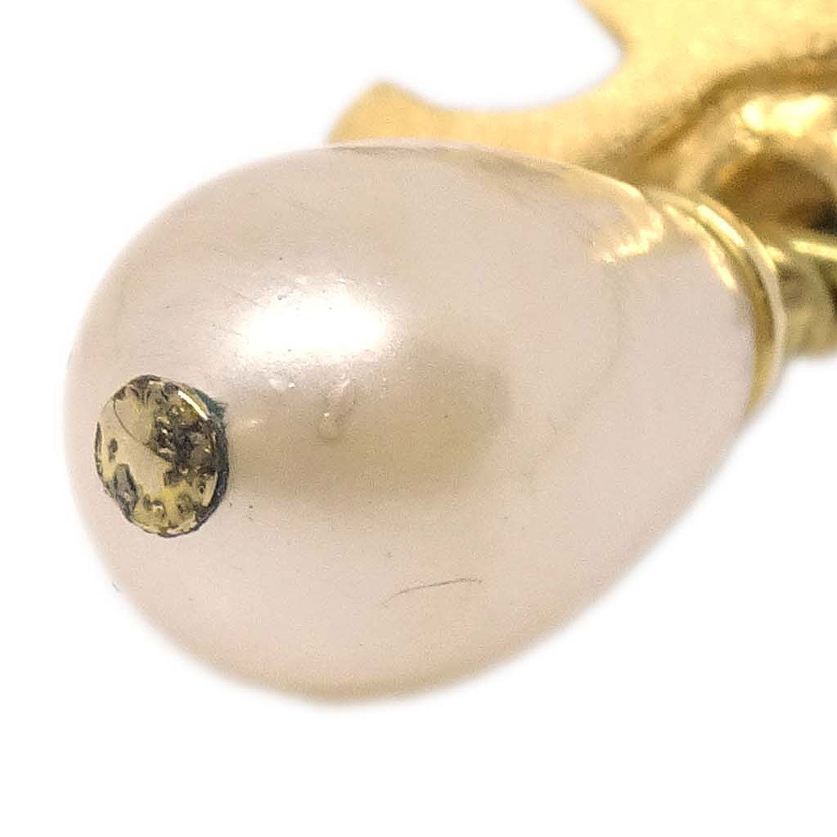 Chanel Costume Pearl CC Dangle Clip-On Earrings Gold White 95P
