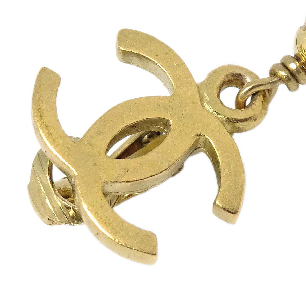 Chanel Costume Pearl CC Dangle Clip-On Earrings Gold White 95P