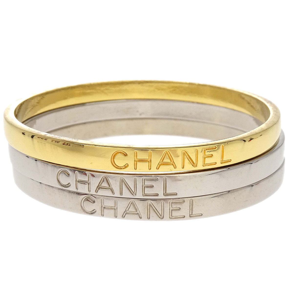 Chanel 3 Set Bracelet Bangle Silver Gold 98P