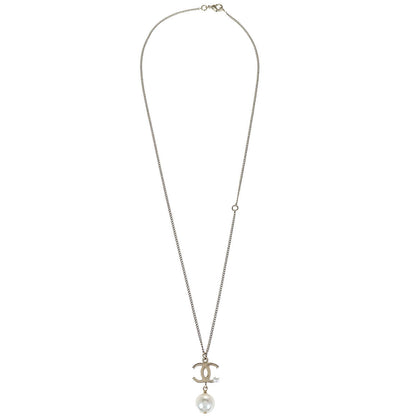 Chanel Charm CC Gold Chain Necklace Costume Pearl B14P