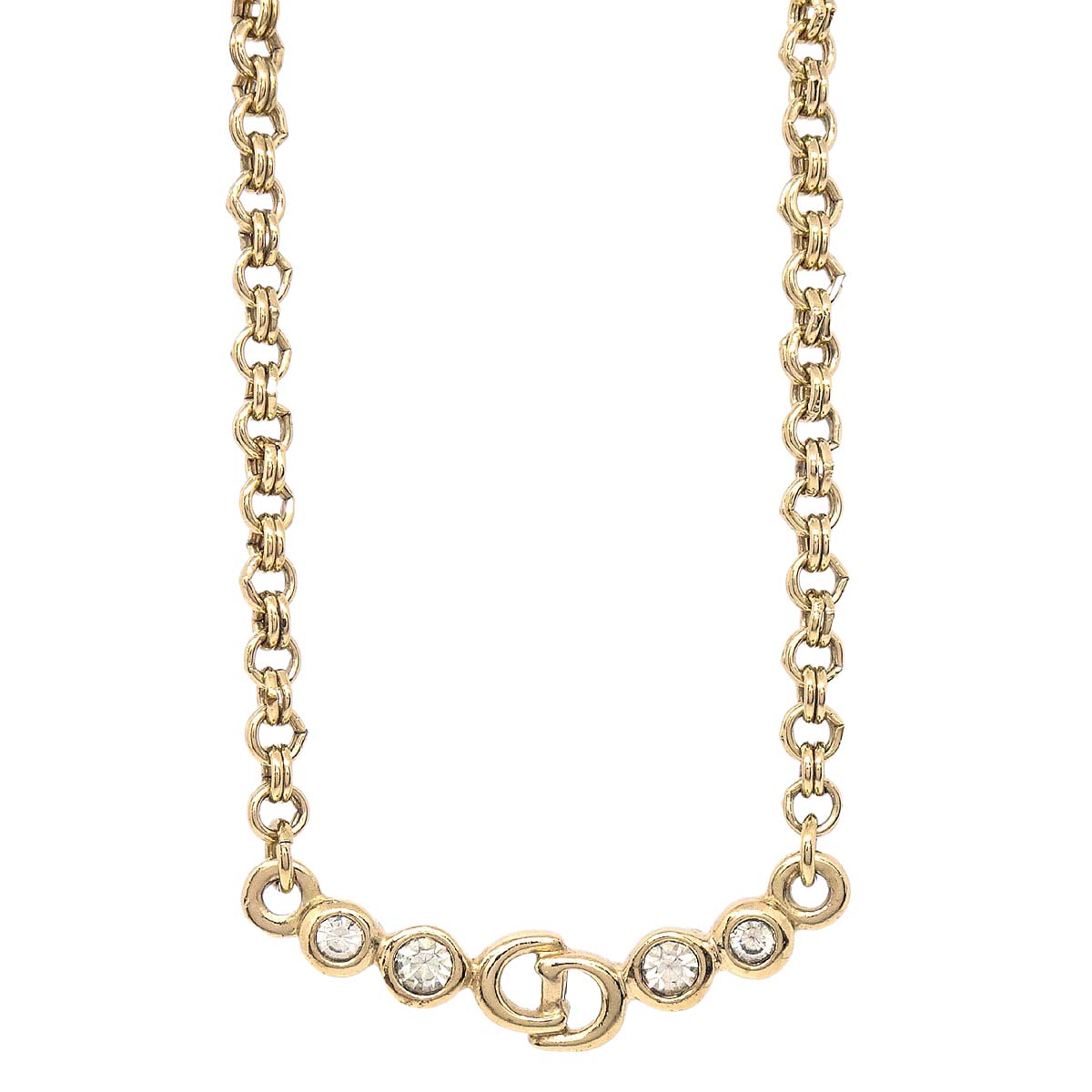 Christian Dior Necklace Pendant Gold Rhinestone