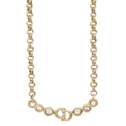 Christian Dior Necklace Pendant Gold Rhinestone