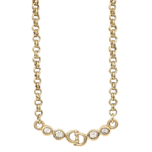Christian Dior Necklace Pendant Gold Rhinestone