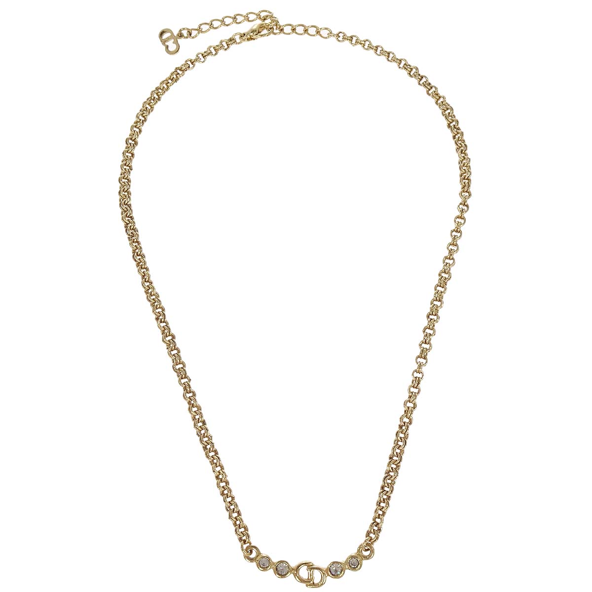Christian Dior Necklace Pendant Gold Rhinestone