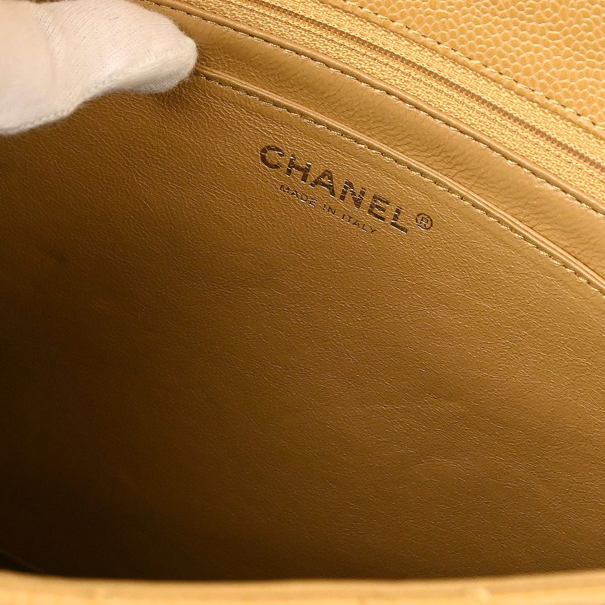 Chanel 2003-2004 Beige Caviar Skin Kelly Handbag