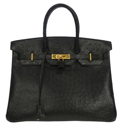Hermes * Black Ostrich Birkin 35 Handbag