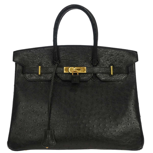 Hermes * Black Ostrich Birkin 35 Handbag