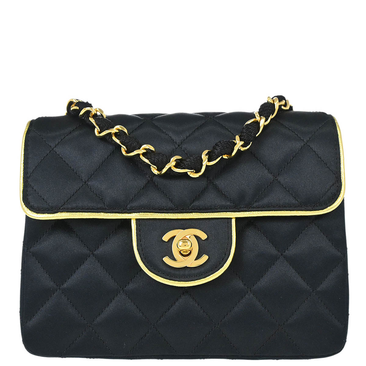 Chanel 1989-1991 Black Satin Mini Classic Square Flap Shoulder Bag 17