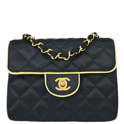 Chanel 1989-1991 Black Satin Mini Classic Square Flap Shoulder Bag 17