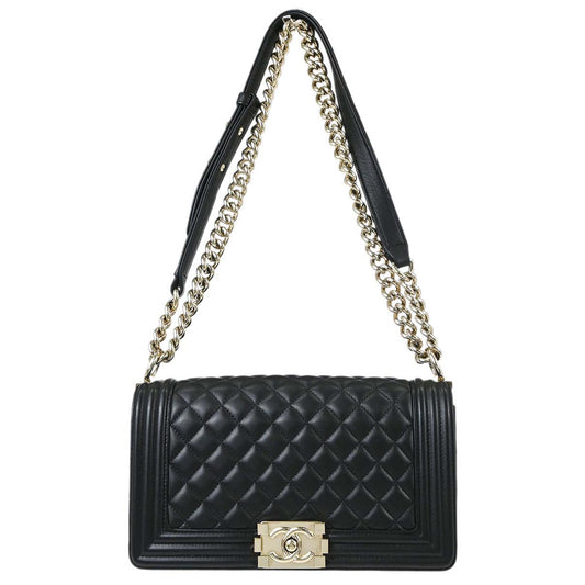 Boy Chanel 2016-2017 Black Lambskin Medium Shoulder Bag