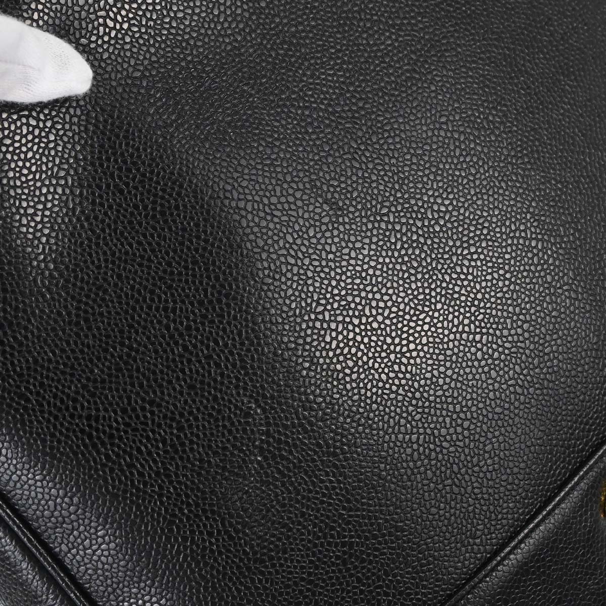 Chanel 1991-1994 Black Caviar Skin Triple CC Shoulder Tote Bag