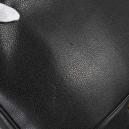 Chanel 1991-1994 Black Caviar Skin Triple CC Shoulder Tote Bag