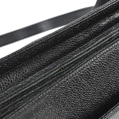 Chanel 1991-1994 Black Caviar Skin Triple CC Shoulder Tote Bag