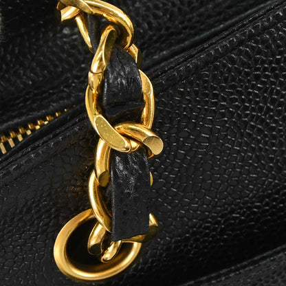 Chanel 1991-1994 Black Caviar Skin Triple CC Shoulder Tote Bag
