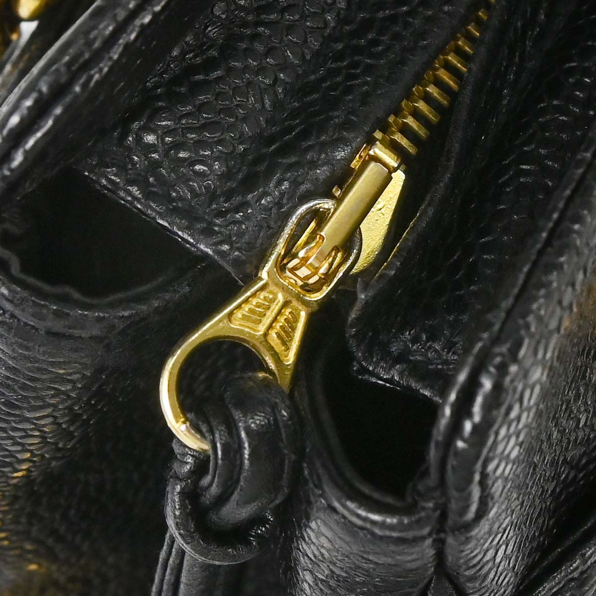 Chanel 1991-1994 Black Caviar Skin Triple CC Shoulder Tote Bag