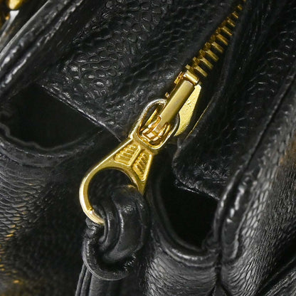 Chanel 1991-1994 Black Caviar Skin Triple CC Shoulder Tote Bag