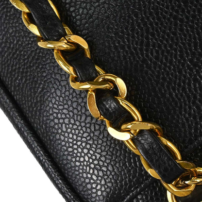 Chanel 1991-1994 Black Caviar Skin Triple CC Shoulder Tote Bag