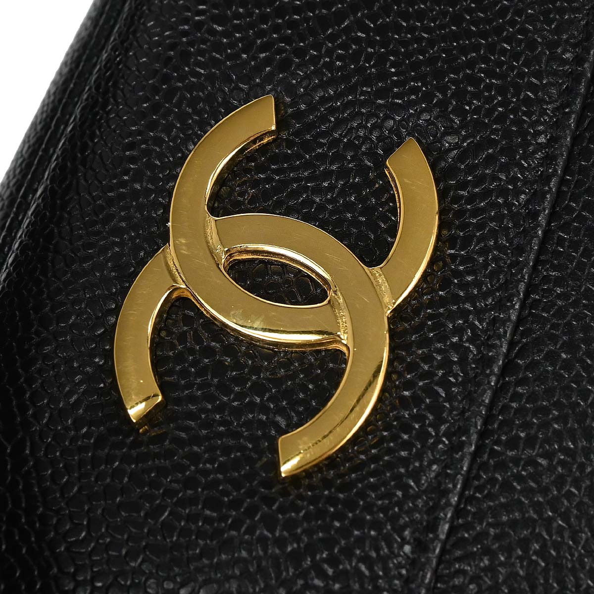 Chanel 1991-1994 Black Caviar Skin Triple CC Shoulder Tote Bag