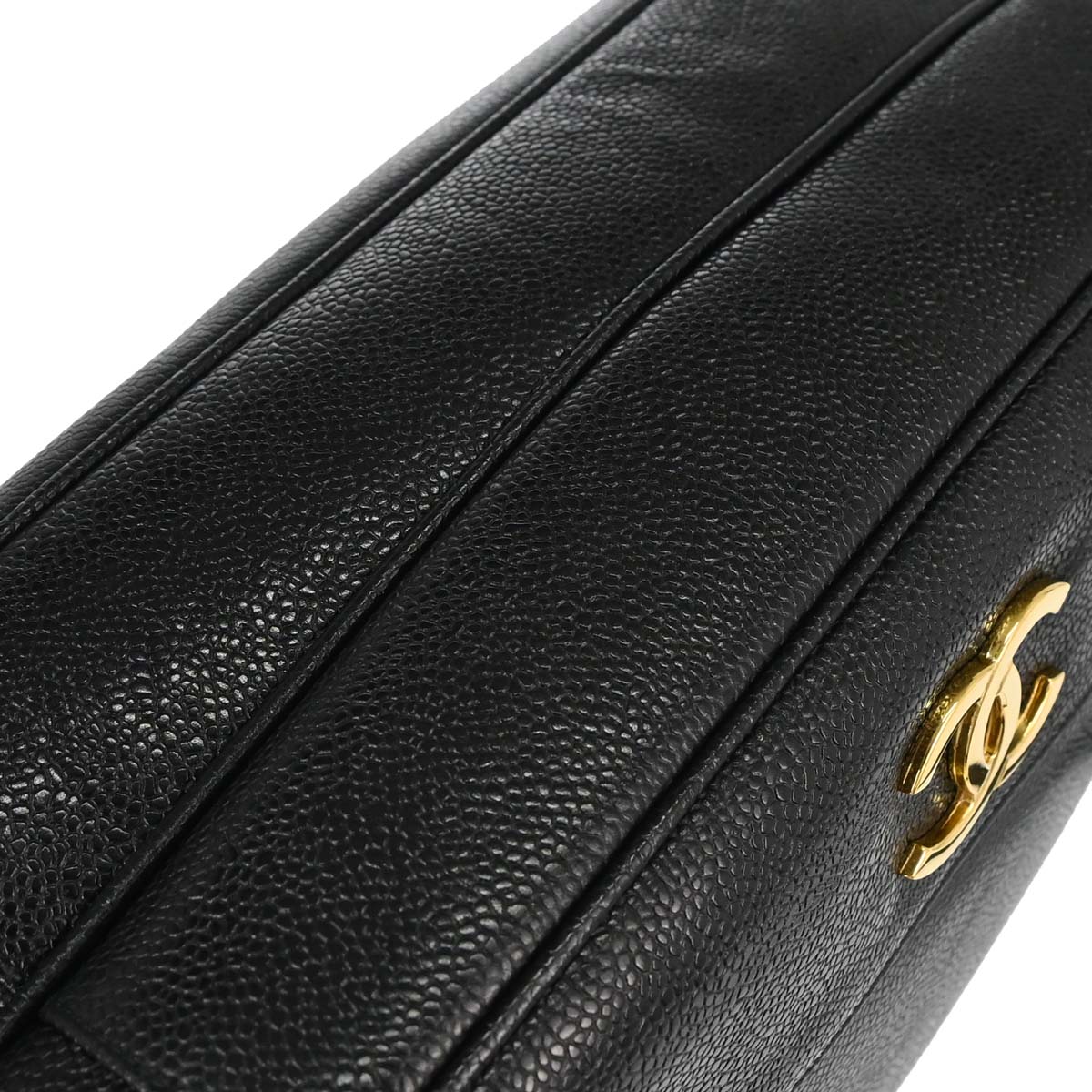 Chanel 1991-1994 Black Caviar Skin Triple CC Shoulder Tote Bag