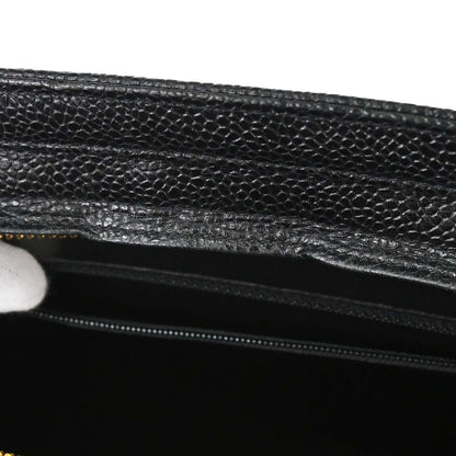Chanel 1991-1994 Black Caviar Skin Triple CC Shoulder Tote Bag