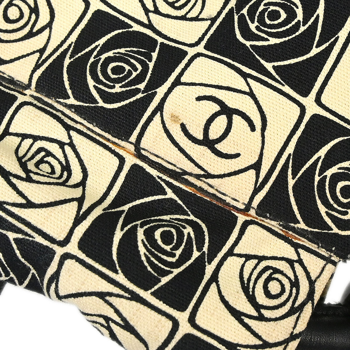 Chanel 2003-2004 Black Beige Canvas Coco Ball Camellia Tote Handbag