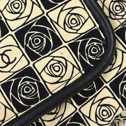 Chanel 2003-2004 Black Beige Canvas Coco Ball Camellia Tote Handbag