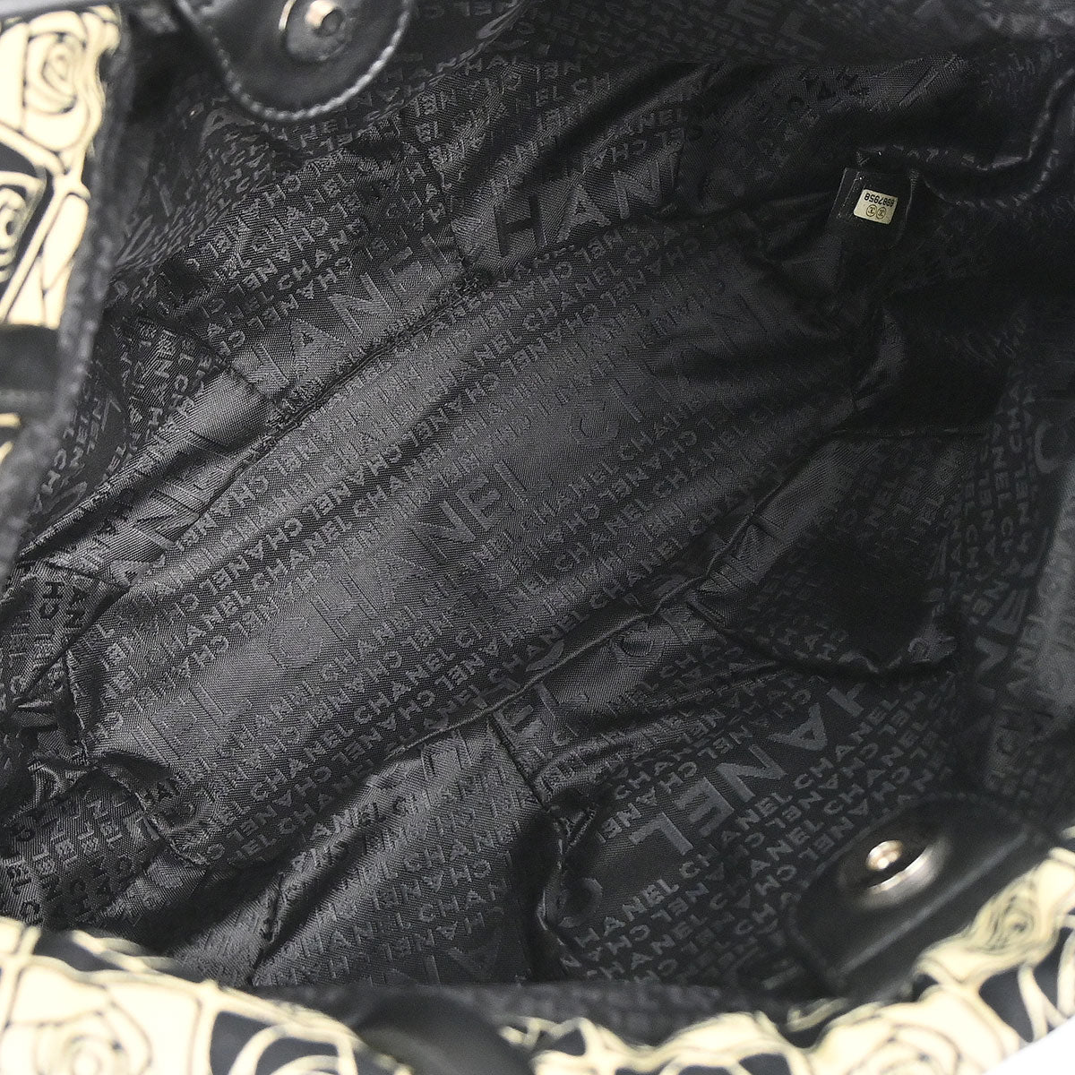 Chanel 2003-2004 Black Beige Canvas Coco Ball Camellia Tote Handbag