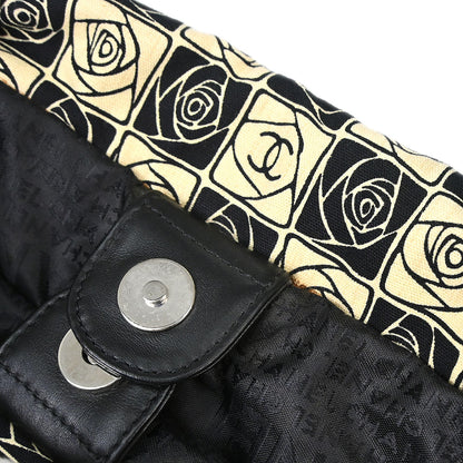Chanel 2003-2004 Black Beige Canvas Coco Ball Camellia Tote Handbag