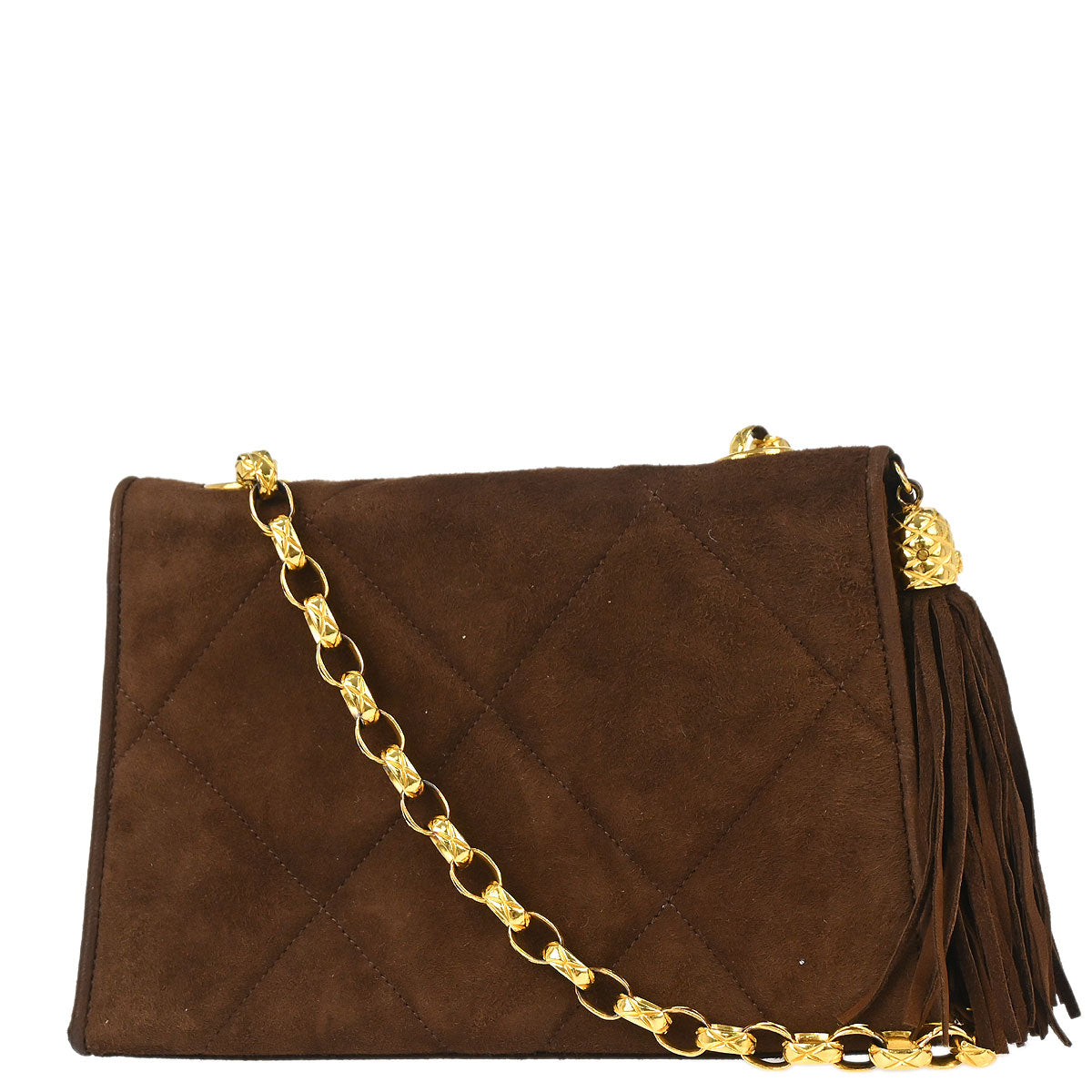 Chanel Brown Suede Fringe Straight Flap Shoulder Bag