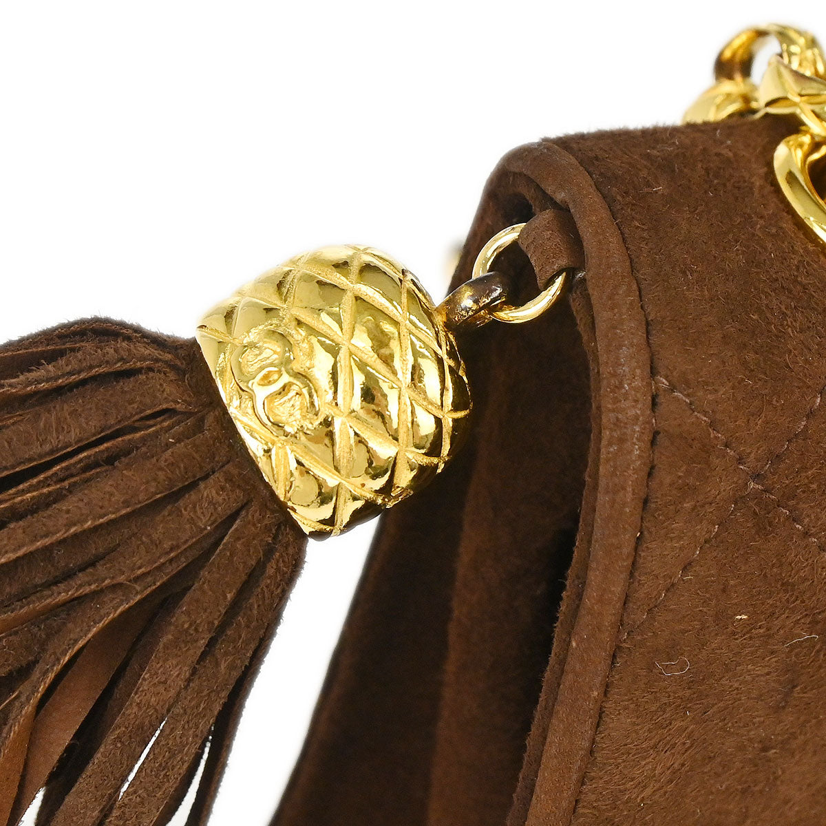 Chanel Brown Suede Fringe Straight Flap Shoulder Bag