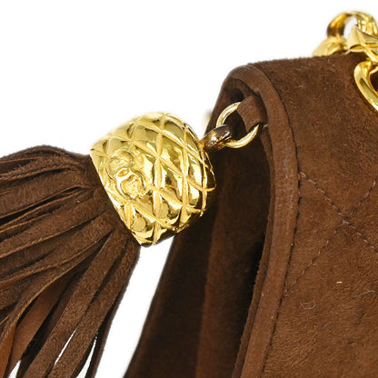 Chanel Brown Suede Fringe Straight Flap Shoulder Bag