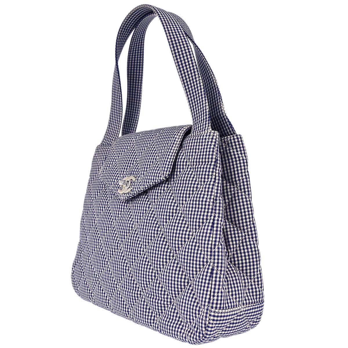 Chanel 1996-1997 Blue White Canvas Gingham Check Handbag