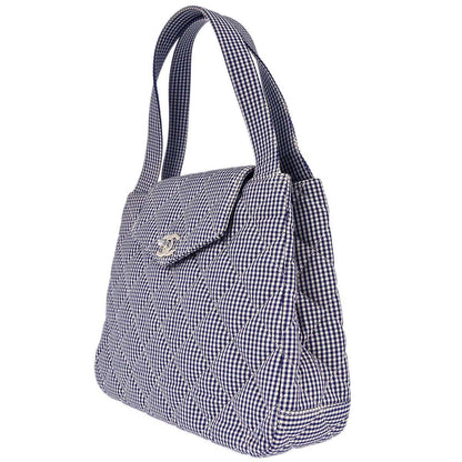 Chanel 1996-1997 Blue White Canvas Gingham Check Handbag