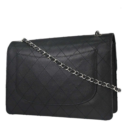 Chanel 1997-1999 Black Caviar Skin Jumbo Classic Flap Shoulder Bag