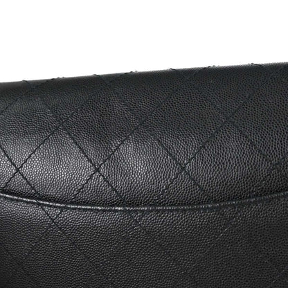 Chanel 1997-1999 Black Caviar Skin Jumbo Classic Flap Shoulder Bag