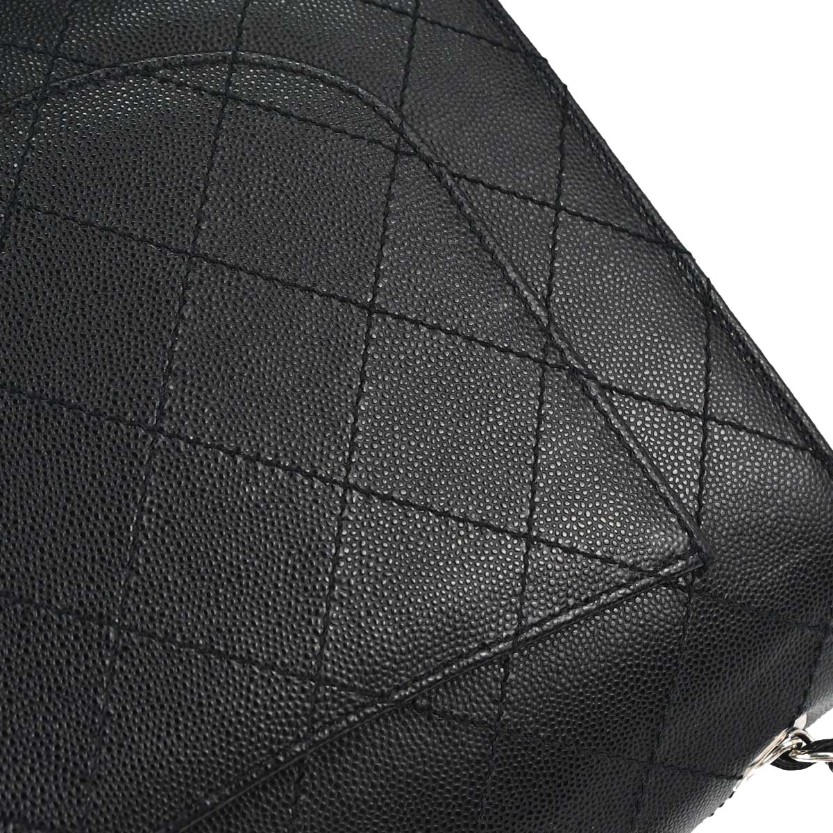 Chanel 1997-1999 Black Caviar Skin Jumbo Classic Flap Shoulder Bag