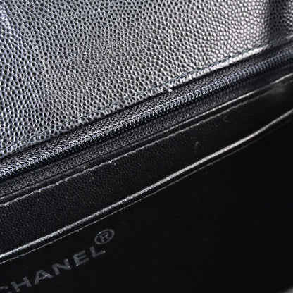 Chanel 1997-1999 Black Caviar Skin Jumbo Classic Flap Shoulder Bag
