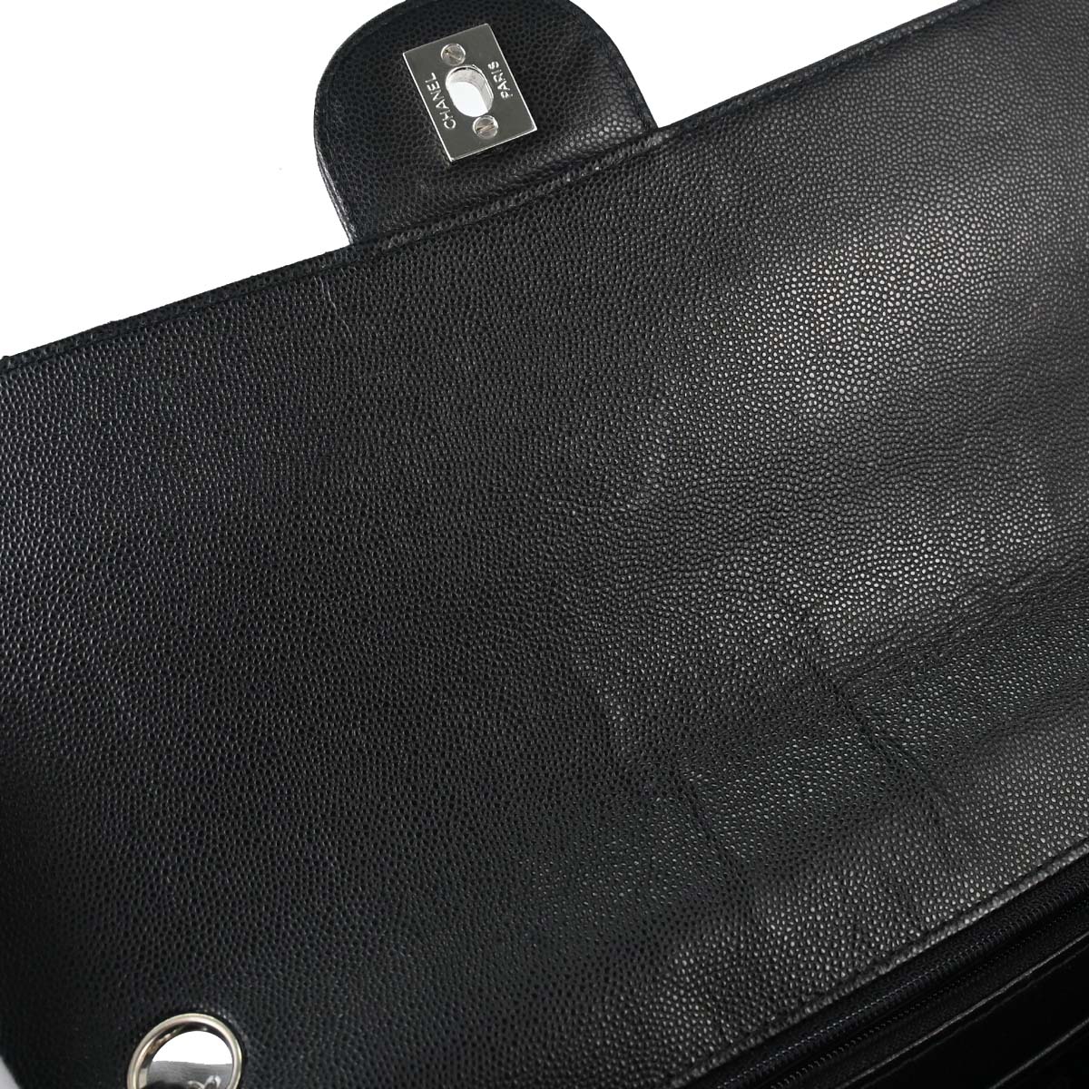 Chanel 1997-1999 Black Caviar Skin Jumbo Classic Flap Shoulder Bag